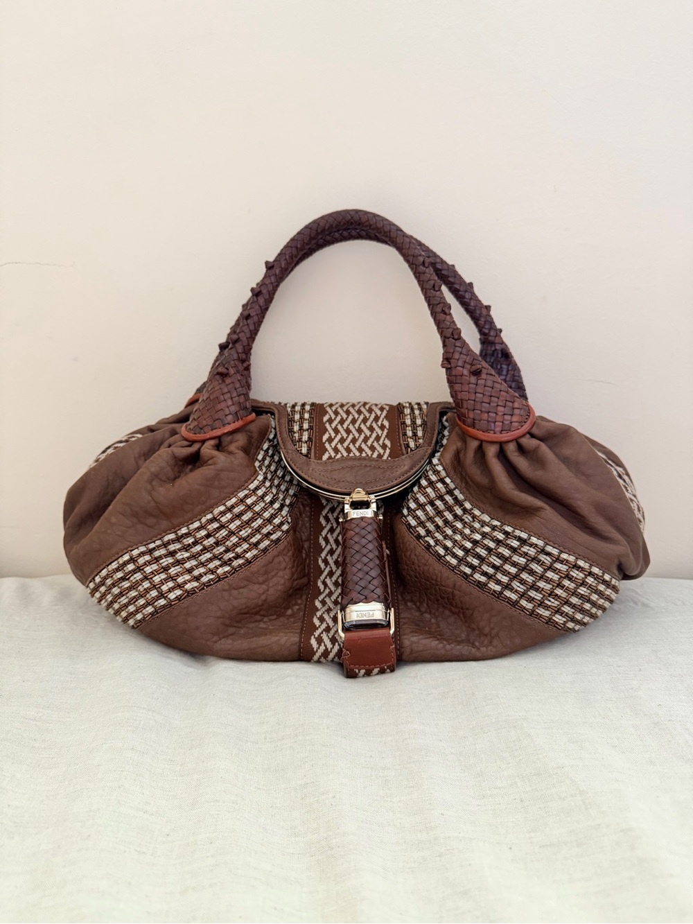 Fendi Y2K Nappa Embroidered Spy Cognac Avorio